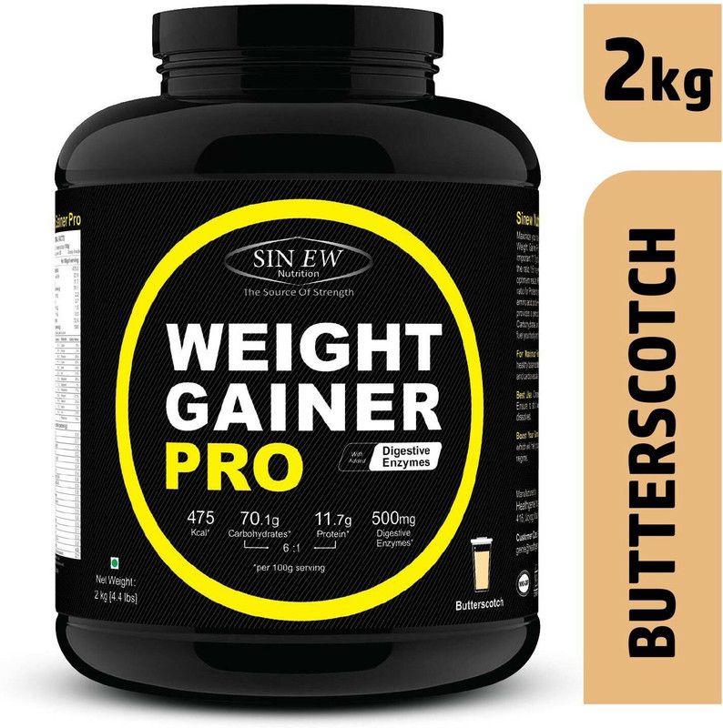 SINEW NUTRITION Weight Gainer Pro with Digestive Enzymes, Butterscotch Weight Gainers/Mass Gainers  (2000 g, Butterscotch)