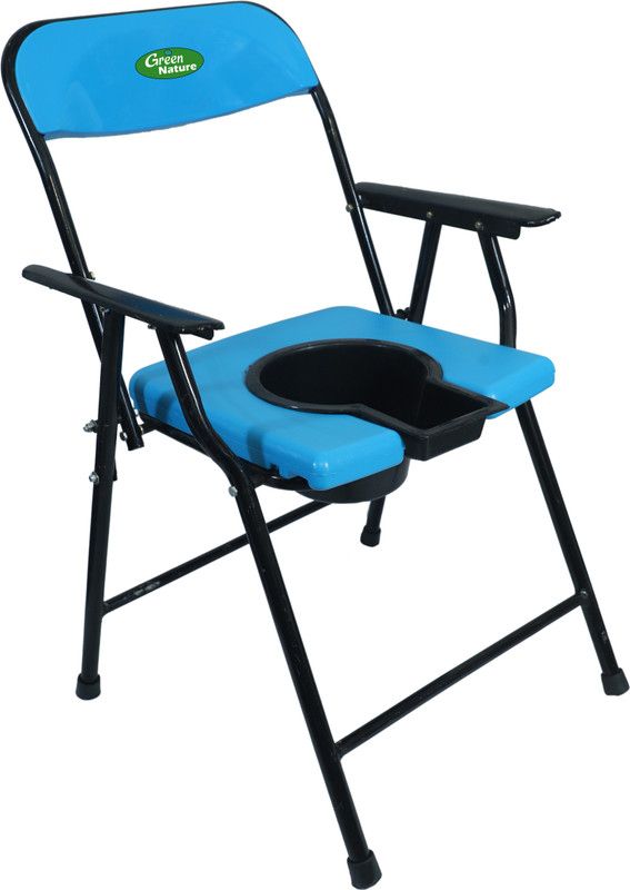 GREEN NATURE Black Pot with Folding Anti-Skid Elderly Disabled Men and Pregnant Women Stainless Steel Shower and Bathing Room Mobile Commode Chair with Toilet Seat Comfortable Safe chair( BLUE ) Commode Shower Chair  (Blue)