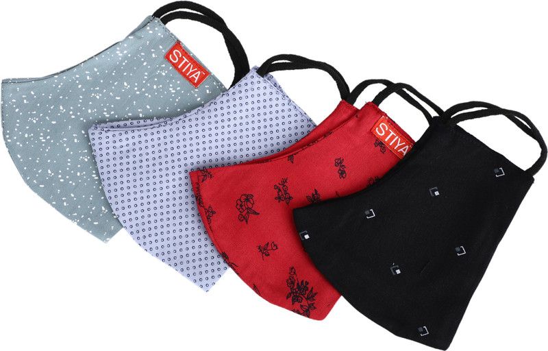 STIYA 100% Cotton Protective Fashionable Fabric Cotton Face Mask Cloth Mask Combo Cloth Mask STYAFCMASKPACKOF-4_04 Cloth Mask  (Multicolor, Free Size, Pack of 4, 2 Ply)