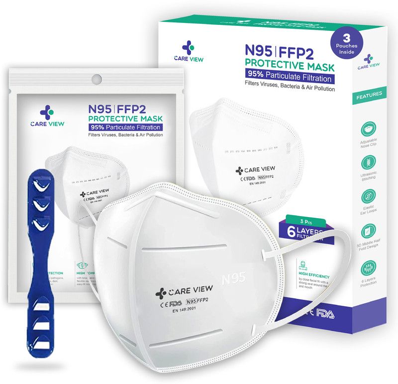 careview CV-1221 White N95 | 6 Layer Reusable FFP2 Protective Mask Ear Loop For Bacteria & Air Pollution|Pack Of 3 CV1221 Reusable  (White, Free Size, Pack of 3)