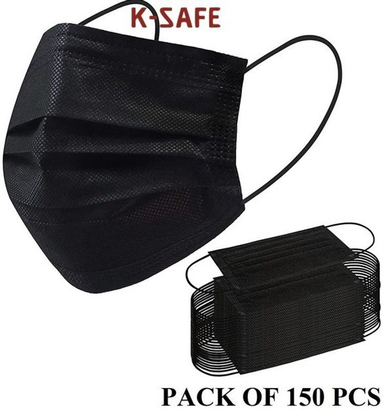 Ksafe Unity Anti-Bacteria, Anti-Pollution Carbon Mask with Nose Clip Adjustable Spunlace Fabric Charcoal mask Water Resistant Surgical Mask With Melt Blown Fabric Layer  (Black, Free Size, Pack of 150, 3 Ply)