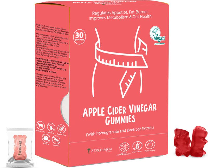 ZEROHARM Apple Cider Vinegar Gummies - Regulates Appetite, Fat Burner, Metabolism & Gut  (30 No)