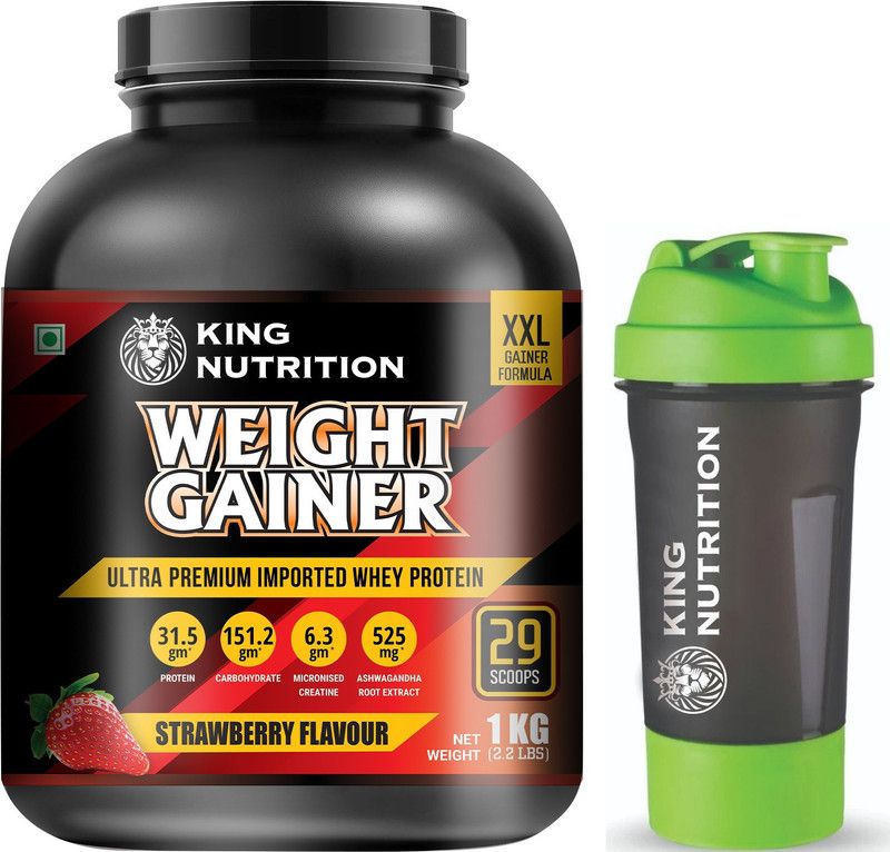 AXIR LIFE SCIENCE KING NUTRITION WEIGHT GAINER WITH ASHWAGANDHA EXTRACT | 15.75G PROTEIN WITH SHAKER Weight Gainers/Mass Gainers  (1 kg, STRAWBERRY FLAVOUR)