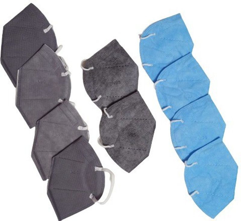SACHIVA FASHION SAF-10-LG-GY-SB-N95-01 SAF-10-LG-GY-SB-N95-01 Reusable  (Grey, Blue, Free Size, Pack of 10)