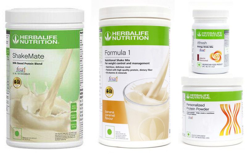 Herbalife Nutrition Formula 1 Banana + Protein Powder 200 G+ Shake Mate + Afresh - Elaichi Protein Shake  (1250 g, Banana Caramel, Elaichi)