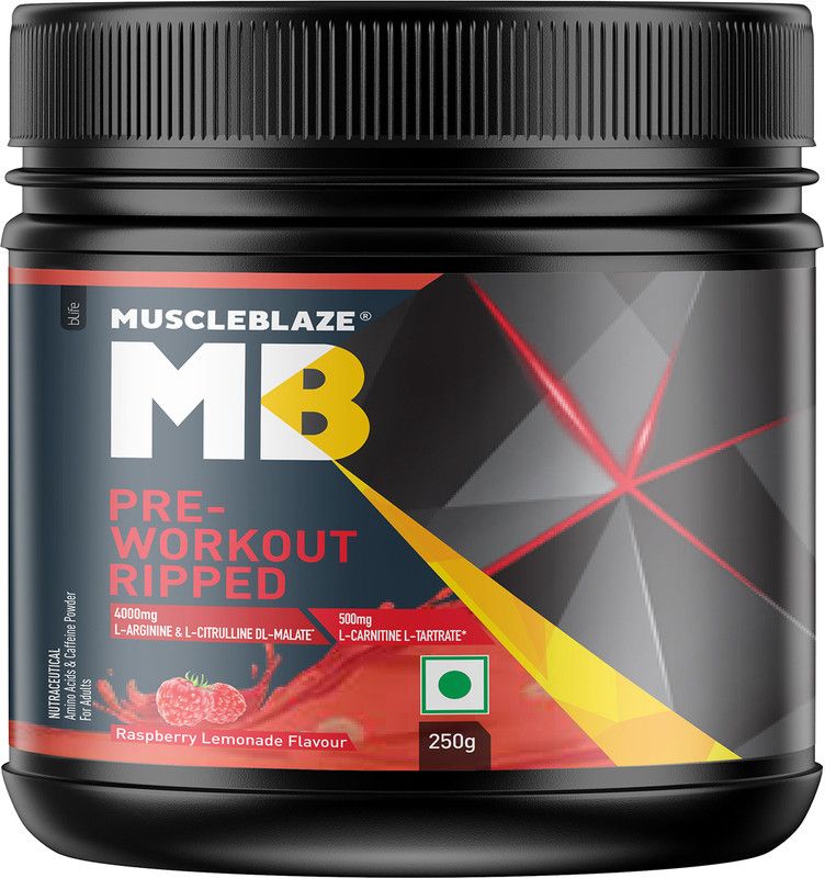 MUSCLEBLAZE Pre-Workout Ripped Energy Drink  (250 g, Raspberry Lemonade Flavored)