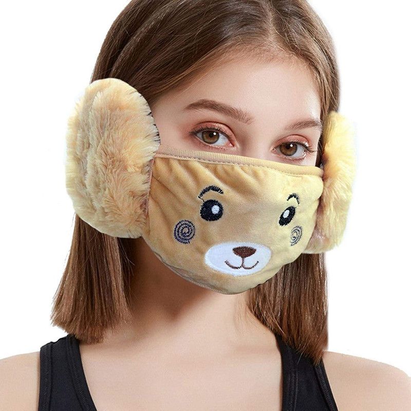 frokht ™Extremely Comfortable, High Quality And Best In Its Class Teddy Bear Face Mask With Warm Plush Earmuffs, Perfect for Winter | Compatible 4 to 14 Year | Ear Protection Mouth Cover Mask_ (Brown) Cloth Mask  (Blue, S, Pack of 1)