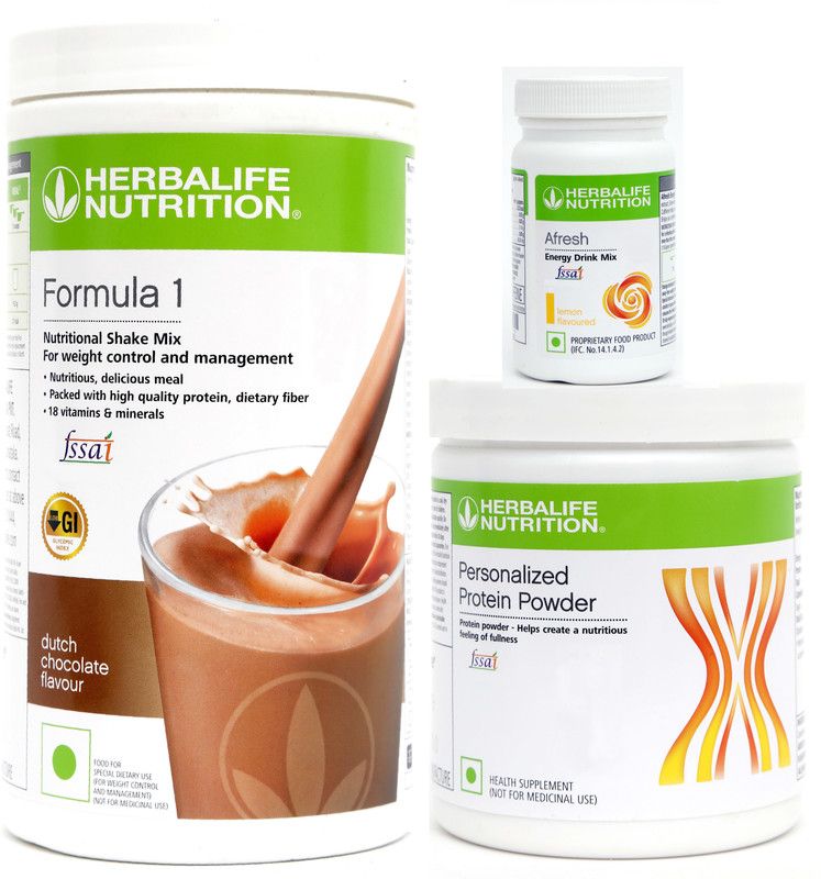 Herbalife Nutrition FORMULA 1 CHOCOLATE +PROTINE POWDER 200G WITH AFRESH LEMON SET OF 3PCS (750 GM) Plant-Based Protein  (750 g, AFRESH LEMON-50 GM, F1-CHOCOLATE-500 GM, PROTEIN-200 GM PLAIN)