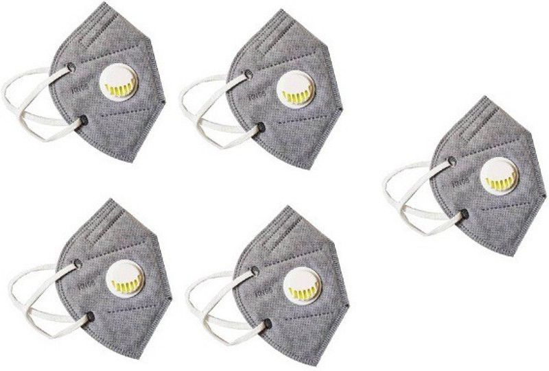 Rockjon mask respirator grey color  (Grey, Free Size, Pack of 5)