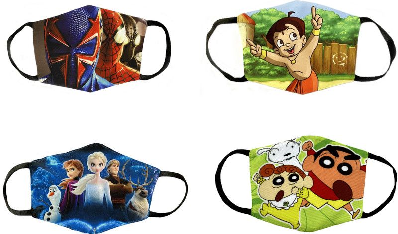 PRANEH ENTERPRISES 100% Cotton Fabric Protective Fashionable Face Mask for kids 4 - 8 Years Boys & Girls (MK04S - S021) Washable Cloth Mask  (Multicolor, S, Pack of 4)