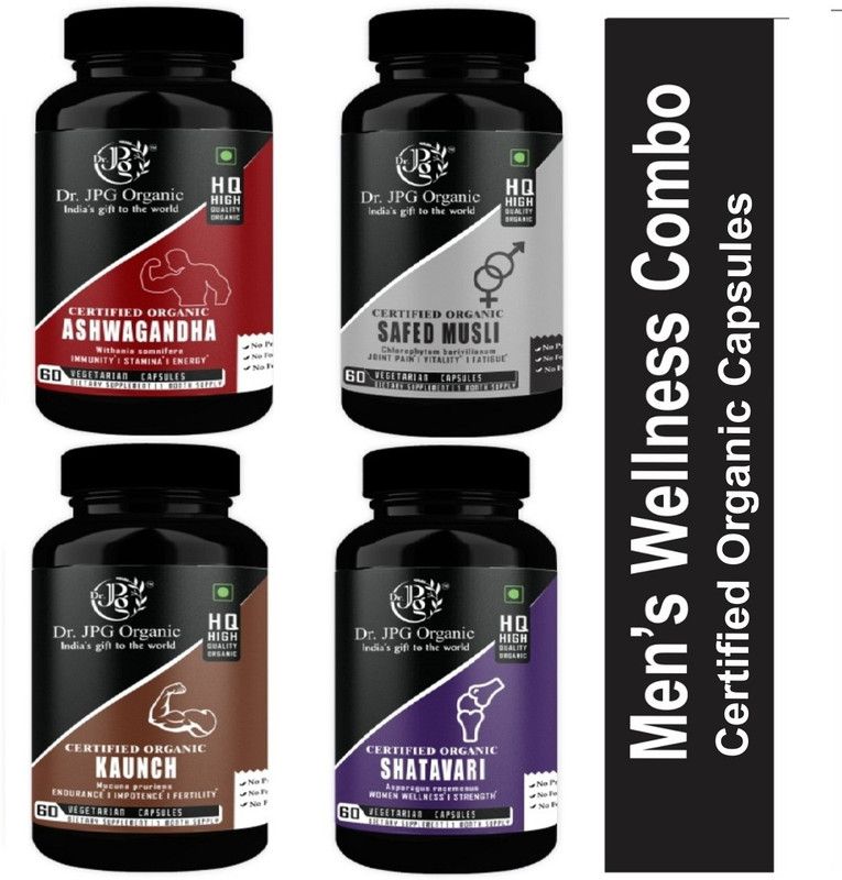 Dr. JPG Organic Ashwagandha, Kaunch, Shatavari & Safed Musli Veg. Capsules For Men’s Wellness  (240 Capsules)