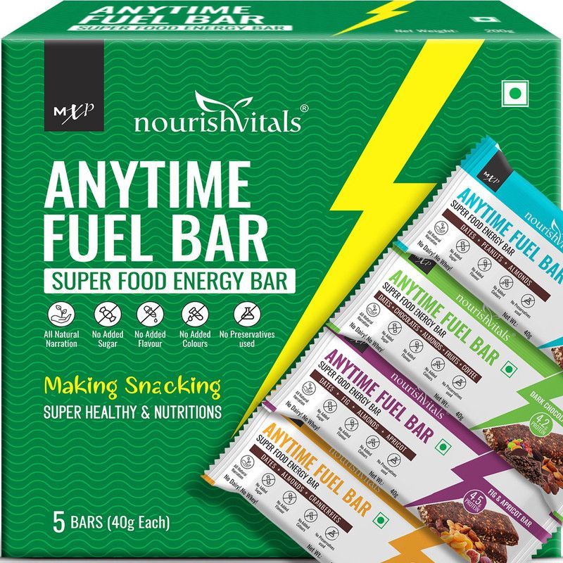 nourishvitals Anytime Fuel Dates Bar Super Food Energy Bar, No Added Sugar, 5 Assorted Bars Energy Bars  (200 g, Multi)