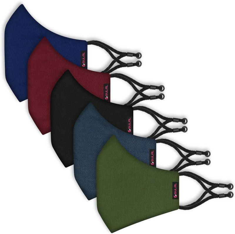 GULAL Premium Cotton Cloth Reusable Protective Face Mask | Men & Women Formal Plain Mask with Adjustable Length Mask-Plain-Q5-A Reusable, Washable Cloth Mask  (Maroon, Black, Blue, Grey, Green, Free Size, Pack of 5)