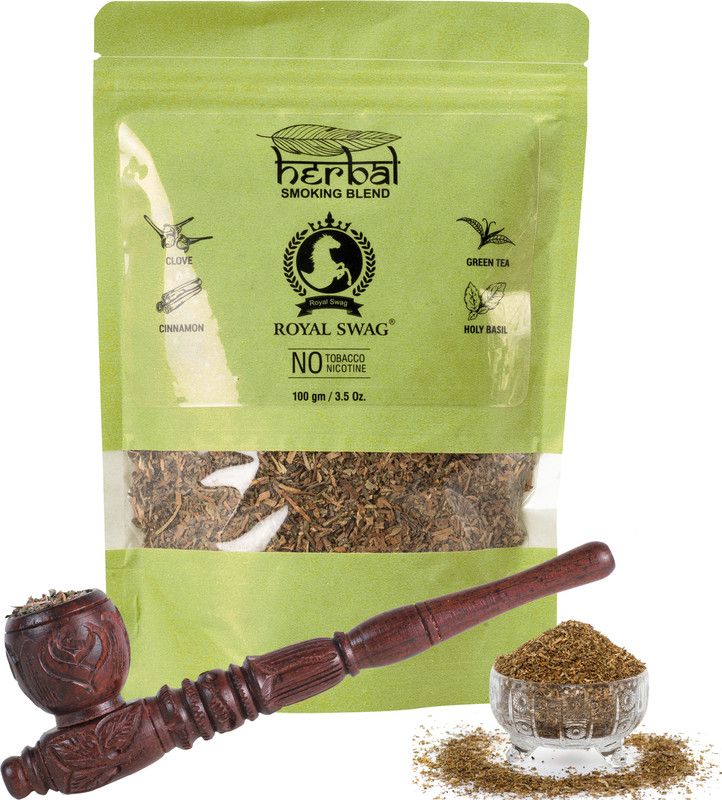 ROYAL SWAG 100% Natural Tobacco & Nicotine Free Herbal Smoking Blend 100g With Wooden Pipe Smoking Cessations  (Pack of 2)