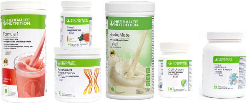HERBALIFE Formula1 Shake Strawberry+ Protein+ Afresh Tulsi+Shakemate+Cell u loss + F2 Protein Shake  (1300 g, Strawberry, Tulsi)