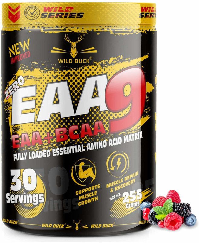 WILD BUCK EAA9 For Muscle Recovery & Reduce Muscle Soreness After Training EAA (Essential Amino Acids)  (255 g, Mix Berries)