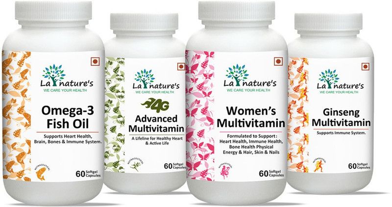 La Natures Omega 3 Fish Oil+ 4G + Women's Multivitamin+ Ginseng  (4 x 60 Capsules)