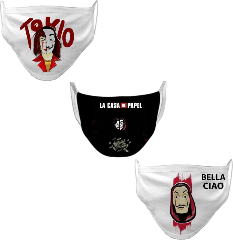 ELEGANT FOX Money Heist Tokio Money Heist Tokio, La Casa DE Papel, Bella Ciao Reusable, Washable Cloth Mask  (Multicolor, Free Size, Pack of 3)