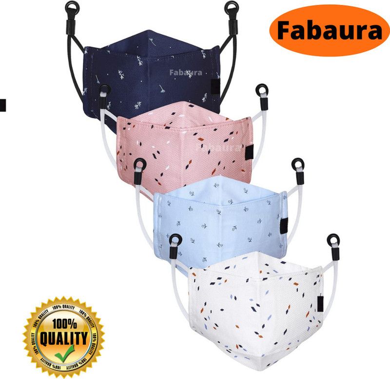Fabaura 3 Layer Pure Cotton Cloth Mask with Adjustable Ear Loop 04 Pcs Cloth Masks Reusable, Washable, Water Resistant Cloth Mask With Melt Blown Fabric Layer  (Multicolor, Free Size, Pack of 4)
