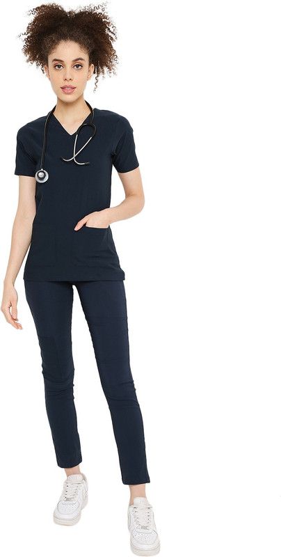 Associated Uniforms LADIES NAVY BLUE POWER STRETCH LYCRA SCRUBS S Shirt, Pant Hospital Scrub  (NAVY BLUE S)