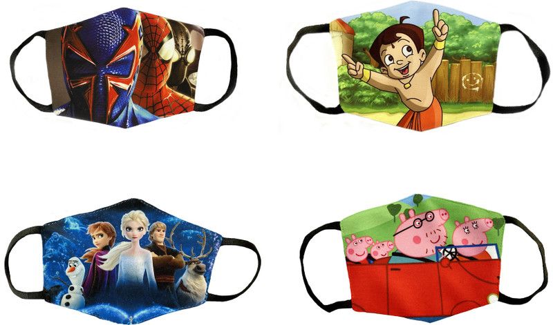 PRANEH ENTERPRISES 100% Cotton Fabric Protective Fashionable Face Mask for kids 4 - 8 Years Boys & Girls (MK04S - S030) Washable Cloth Mask  (Multicolor, S, Pack of 4)
