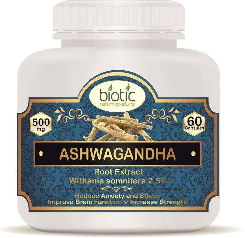 biotic Ashwagandha Extract (Withania somnifera) 500mg - 60 Capsules  (60 No)