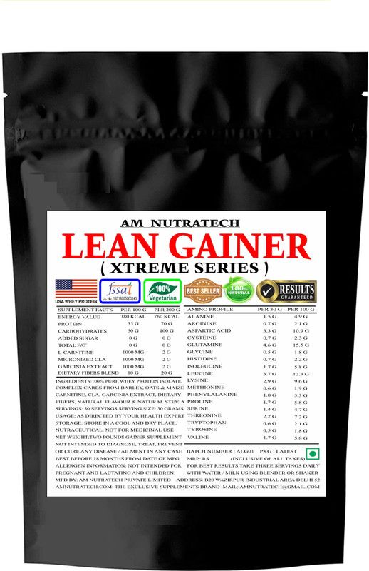A M NUTRATECH Lean Gainer 2Lbs/ 907gm No Added Sugar & Zero Fat Weight Gainers/Mass Gainers  (907, Unflavored)