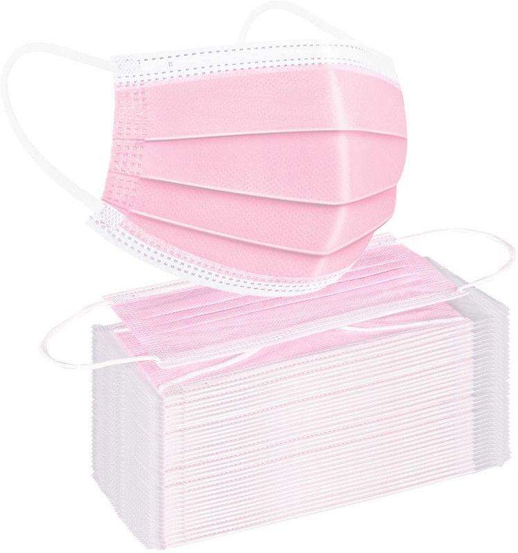 3W 3 Ply Non Woven Fabric With 3 Layer Protection Face Mask With Comfortable Nose Clip (Pink) Surgical Mask  (Free Size, Pack of 25, 3 Ply)