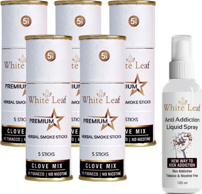 White Leaf Premium Herbal Cigarette NO Tobacco/Nicotine Clove Flavor(25 Smoke, 100ml Shot) Smoking Cessations  (Pack of 25)