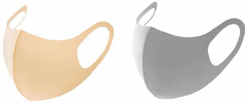 vien MK-3016-2CLR-2PC Reusable, Washable, Water Resistant Cloth Mask With Melt Blown Fabric Layer  (Beige, Grey, Free Size, Pack of 2)
