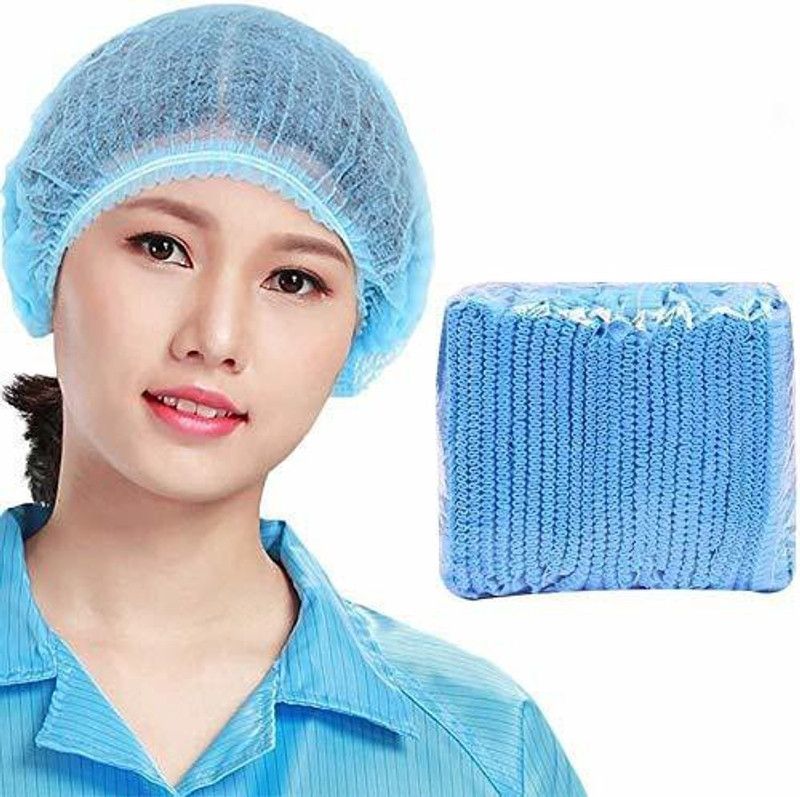 vivan surgical export and import Pack of 100 Blue Non Woven Disposable Bouffant Surgical Head Cap  (Disposable)