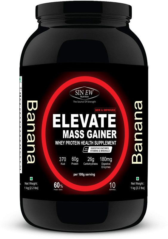 SINEW NUTRITION Elevate Mass Gainer 1Kg Banana Weight Gainers/Mass Gainers  (1000 g, Banana)