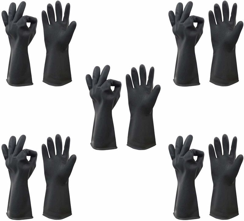 RBGIIT 5 Pair L Rubber Gloves Protective Safety Work Industrial Dishwashing Gloves Rubber Surgical Gloves  (Pack of 10)