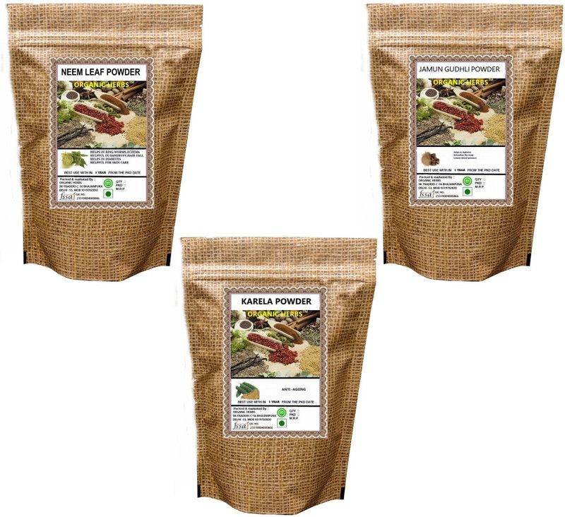 ORGANIC HERBS NEEM , JAMUN , KARELA POWDER 150 GM EACH  (3 x 150 g)
