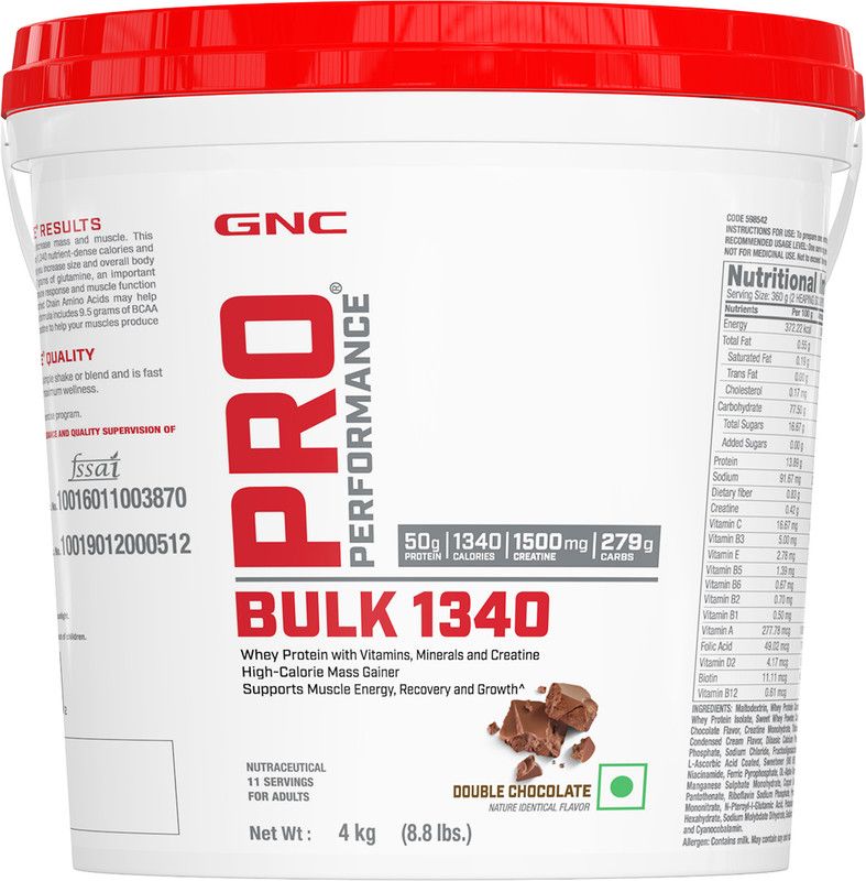 GNC Pro Performance Bulk 1340 | Promotes Targeted Gains |(Double Chocolate, 4kg) Weight Gainers/Mass Gainers  (4 kg, Chocolate)