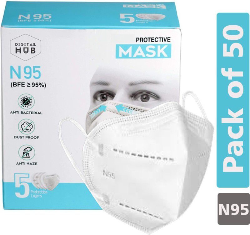 Digital Hub Finest Cotton Reusable 5 Layered N95 Face Mask | CE, ISO, FDA and WHO-GMP Certified | Digital Hub | White Colour | Washable | Proudly made in Bharat DB-07  (White, Free Size, Pack of 50)