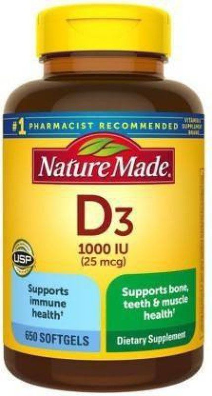 Nature Made Vitamin D3 25 mcg Equivalent to 1000IU, 650 Softgels (650 No)  (650 No)