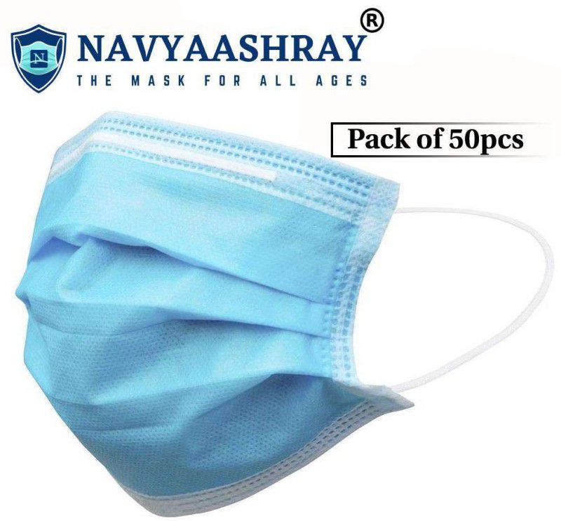 Navyaashray Disposable Face Masks 3-Ply Breathable Face Masks with Nose Wire Surgical Mask  (Free Size, Pack of 50, 3 Ply)