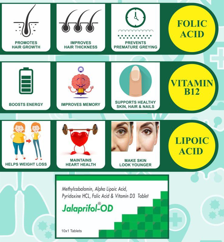 jalaprifol OD (Methylcobalamin, Alpha Lipoic Acid100mg,Pyridoxine, Folic Acid, Vit D3)10*1  (10 Tablets)