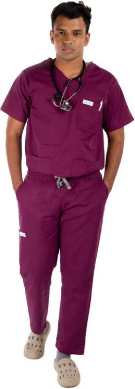 VastraMedwear Medical Scrub Suit Wine Color Medium Size for Men Shirt, Pant Hospital Scrub  (Wine M)