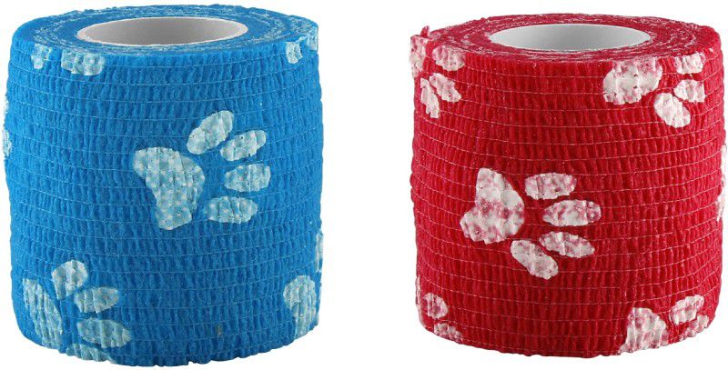 A-TAPE Self Adhesive Bandage Cohesive Red & Blue Paw Prints (5 cm X 4.5 meters, Pack of 2) Elastic Crepe Bandage  (5 cm)
