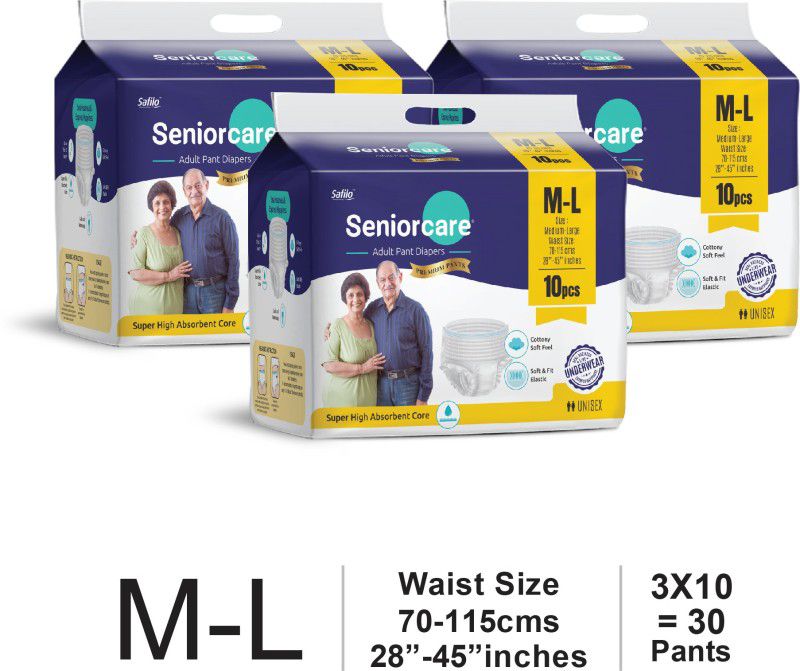 Seniorcare Adult Pant Diapers (Medium - Large,10 x 3 Pcs)(Waist Size:70-115cm,28"-45" inch) Adult Diapers - M - L  (30 Pieces)