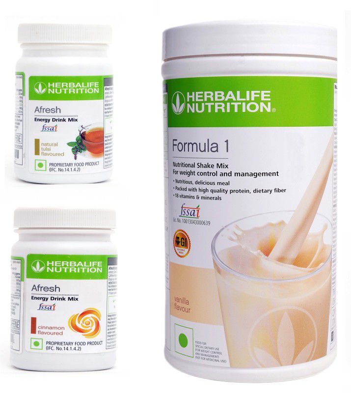 HERBALIFE Formula 1 Nutritional Shake Mix - vanilla and afresh cinnamon and tulsi Energy Drink  (3x200 g, formula 1 vanilla, afresh cinnamon, afresh tulsi Flavored)