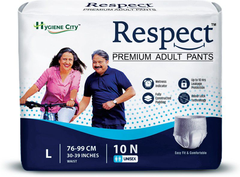 RESPECT Adult Diaper Pants Style for Unisex with Wetness Indicator (30-39 Inches) Adult Diapers - L  (10 Pieces)