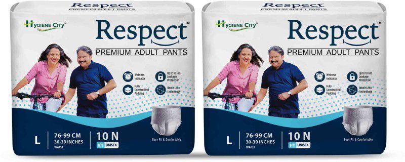 RESPECT Adult Diaper Pants Style for Unisex with Wetness Indicator (30-39 Inches) Adult Diapers - L  (20 Pieces)