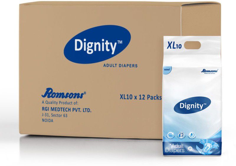 DIGNITY Adult Diapers 120 pcs, Waist Size 40"-55" Adult Diapers - XL  (120 Pieces)
