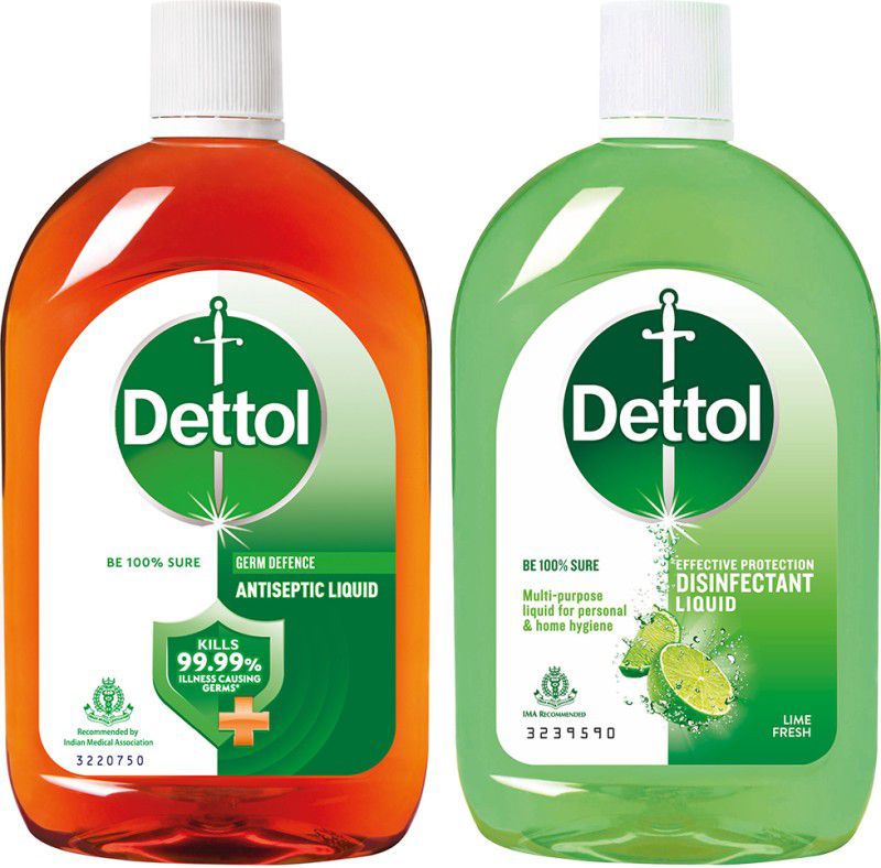 Dettol Antiseptic Liquid for First Aid & Liquid Disinfectant, Lime Antiseptic Liquid  (1 L, Pack of 2)