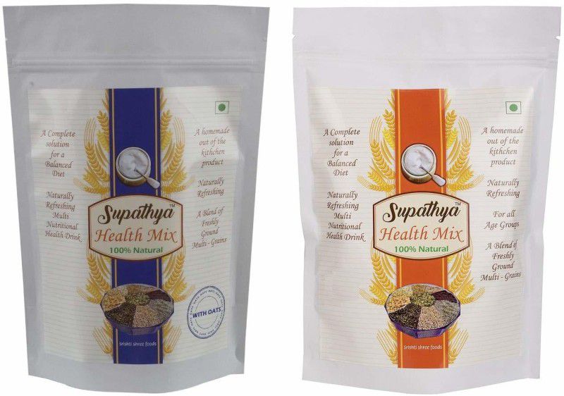 Supathya Multigrain Health Mix Porridge - Combo Pack -Sattu Powder - Oats + Without Oats - with Ragi for Babies Kids & Adults 200 + 200g  (2 x 200 g)