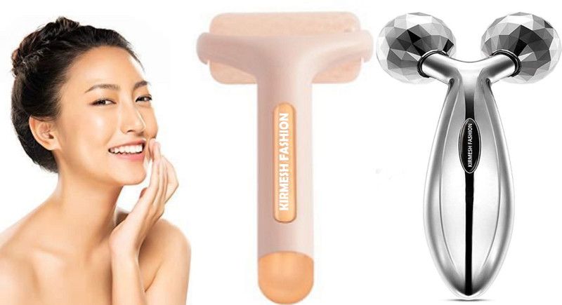 KIRMESH FASHION 3D Y Shape Aluminium Microcurrent Face Platinum Roller Massager Ice Roller Face Massager, Face Cooler Roller Waterproof Cold Massager  (Multicolor)