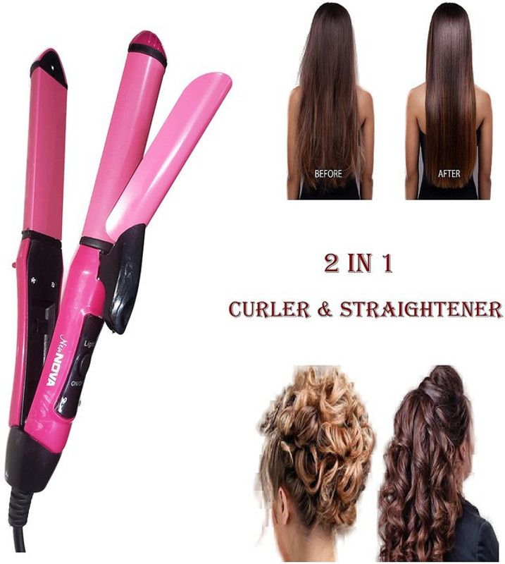 Geutejj Hair Straightener and Curler_120 Hair Straightener and Curler_120 Hair Straightener  (Pink, Black)